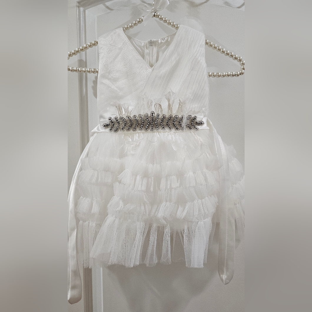 White Layered Diamonds Sash Dress